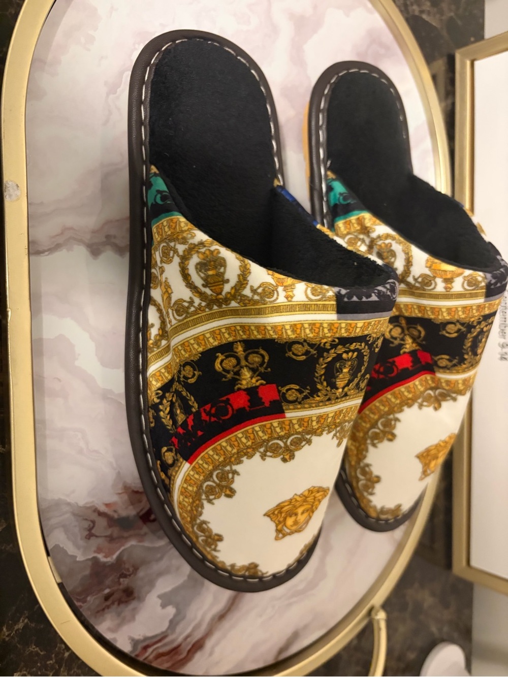 Unisex Patterned Slip-On House Shoes in Black & White - Picture 2 of 3